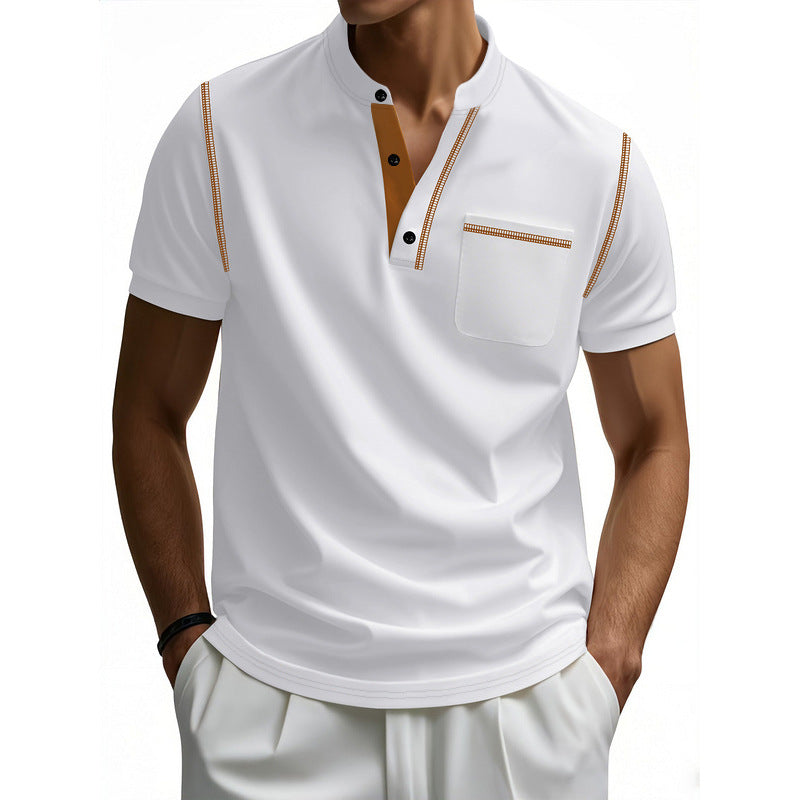 Herren Polo-Shirt mit modischem Henley-Kragen und praktischer Brusttasche EB