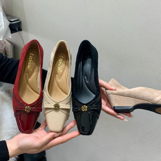 Damen Elegant geschnürte Ballerinas mit dekorativer Schleifenverzierung EB