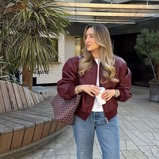 Damen Lässige jacke mit voluminösen Ärmeln und Reißverschluss EB