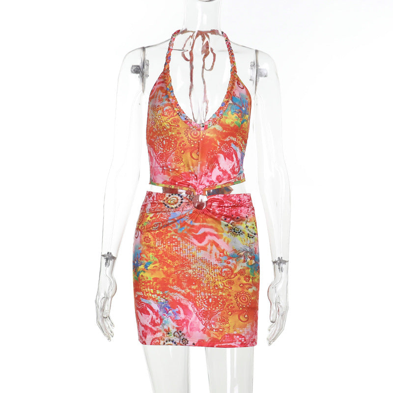Damen verspieltes Minikleid mit floralem Design und verstellbaren Trägern EB