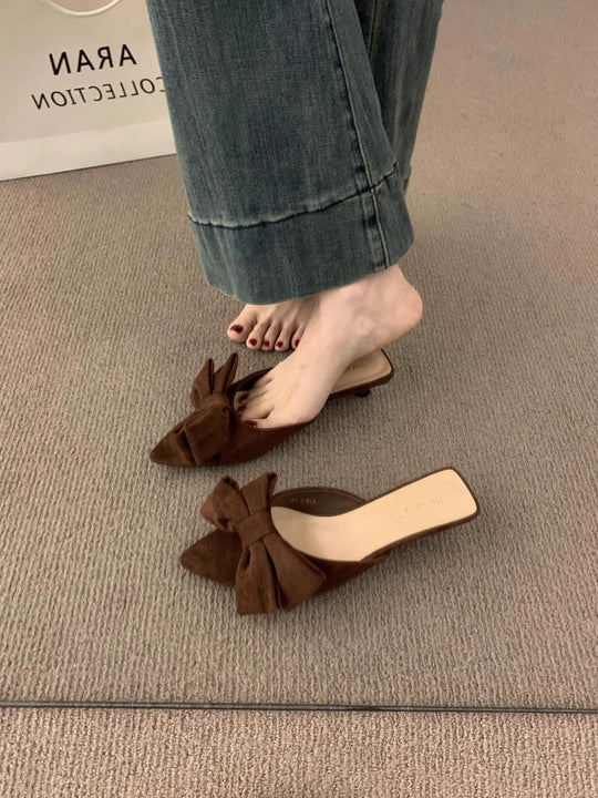Damen elegante Pantolette mit dekorativem Schleifenapplikation EB