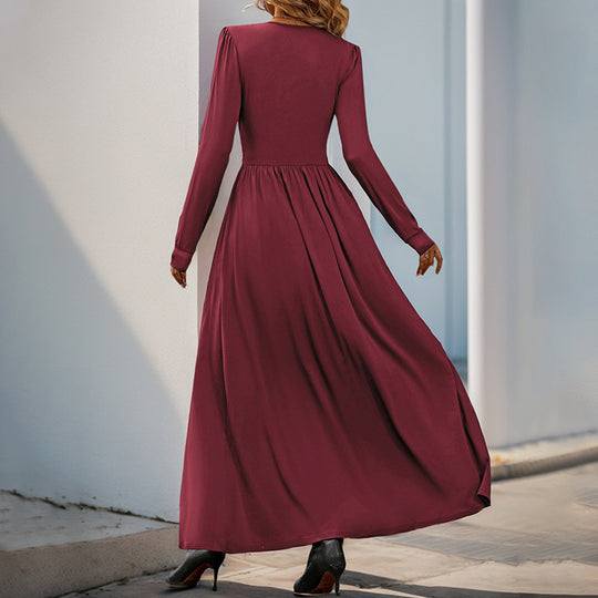 Damen Maxikleid mit tiefem V-Ausschnitt und eleganter Raffung EB