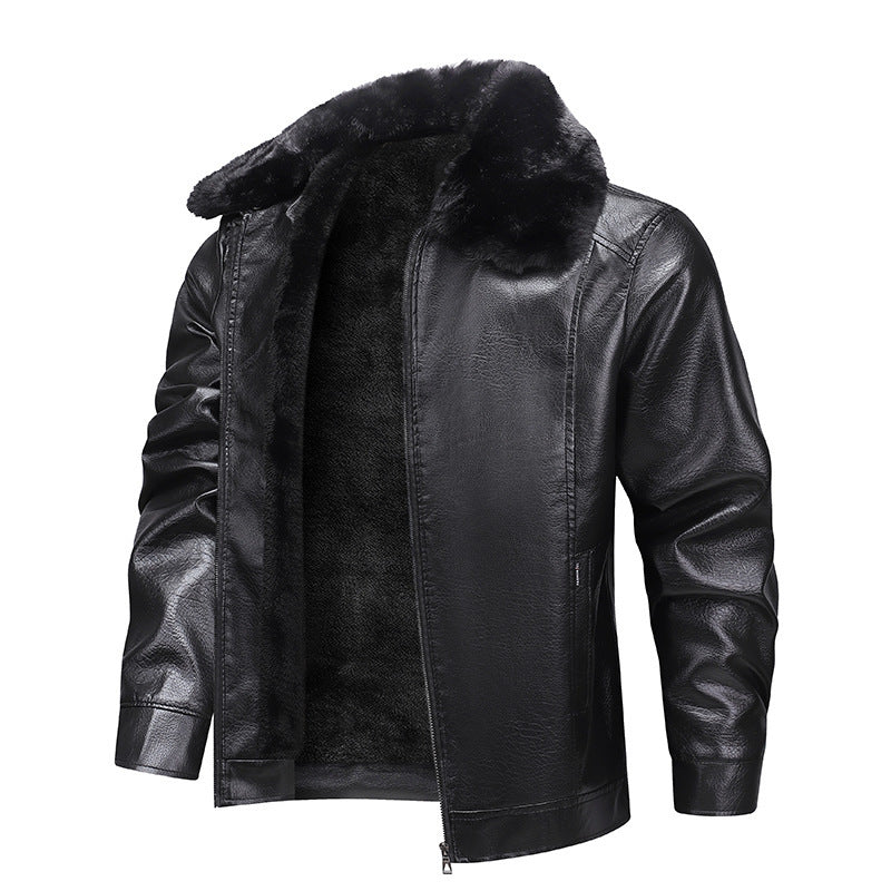 Herren Kunstleder-Fieldjacke mit durchgehendem Teddyfutter und verdecktem Reißverschluss EB