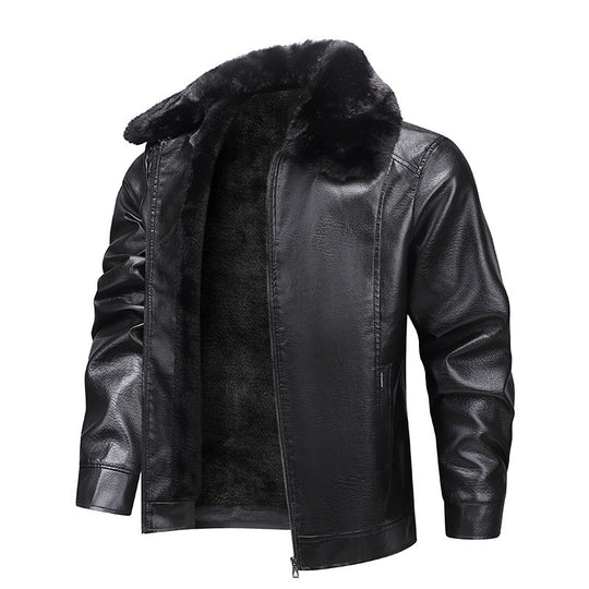 Herren Kunstleder-Fieldjacke mit durchgehendem Teddyfutter und verdecktem Reißverschluss EB
