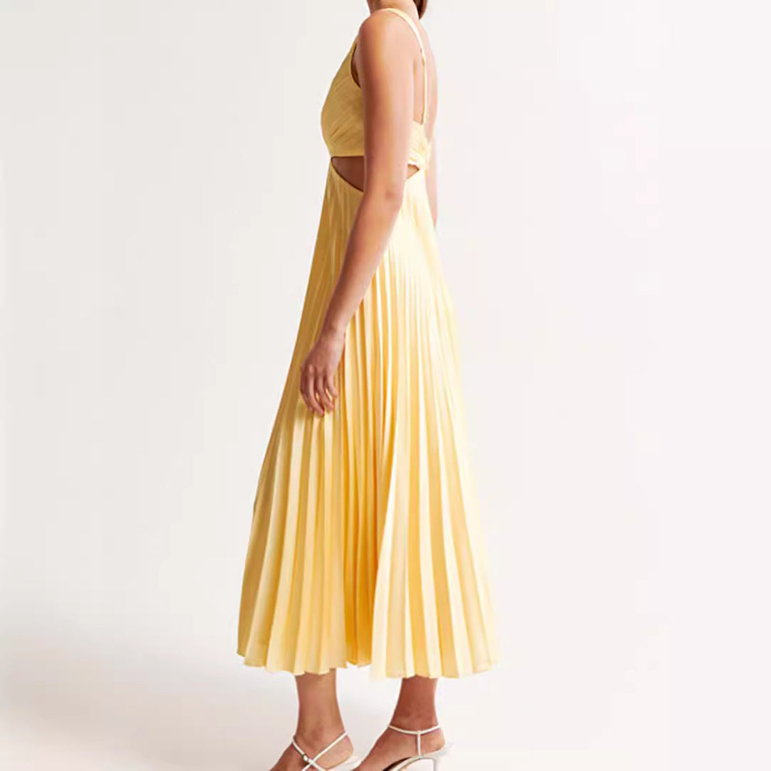 Damen Midikleid mit eleganten Plisseefalten und verführerischem V-Ausschnitt Heidi-Mode