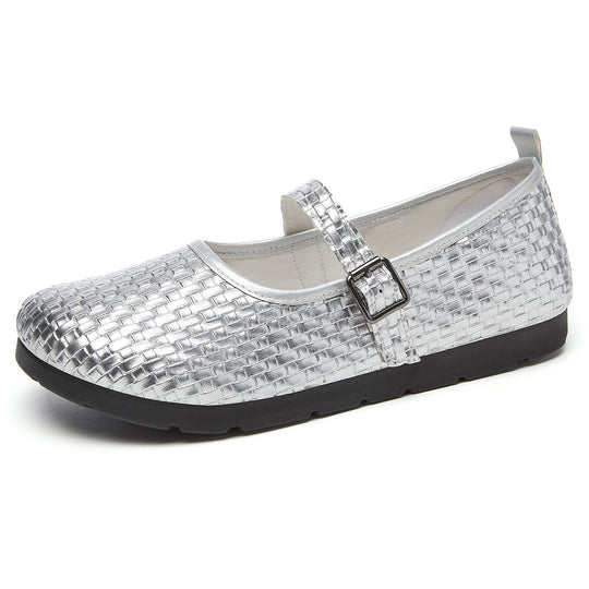 Damen nan Mary-Jane Ballerina-Slipper mit gewebter Oberflächenstruktur, verstellbarem Riemen und stoßdämpfender Leichtsohle EB