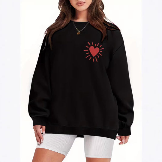 Damen Sweatshirt mit lässigem Herzmotiv und übergroßem Schnitt EB