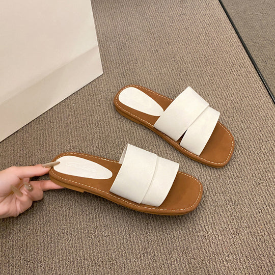 Damen modische Slide-Pantoletten mit breitem Riemen und weichem Fußbett EB
