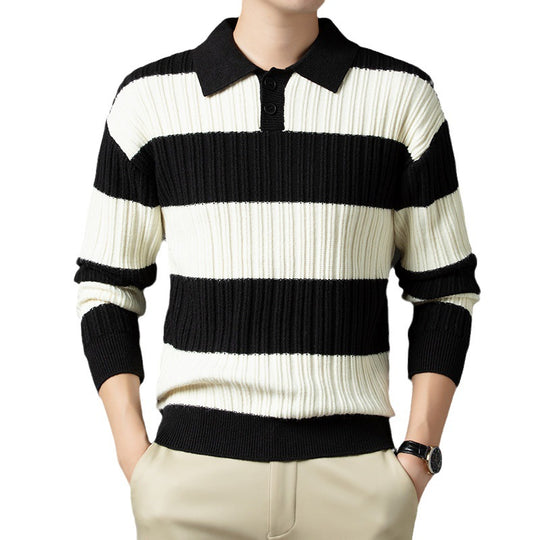 Herren Pullover aus strukturiertem Rippenstrick mit Polokragen EB