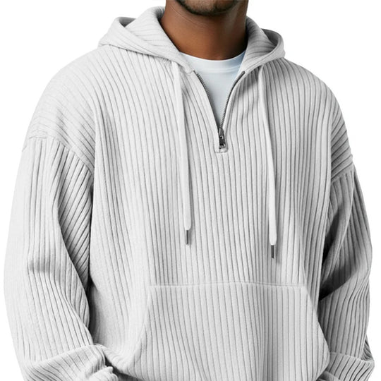 Herren nan gerippter Halfzip-Hoodie mit Kapuze, Kängurutasche und oversized Casual-Schnitt EB
