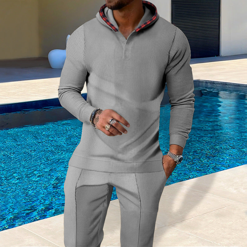 Herren Sportlicher Hoodie mit Karodetails und passtgenauen Jogginghose EB