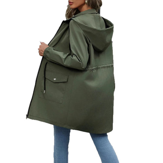 Damen praktische Kapuzenjacke mit verstellbarem Bund und Taschen EB