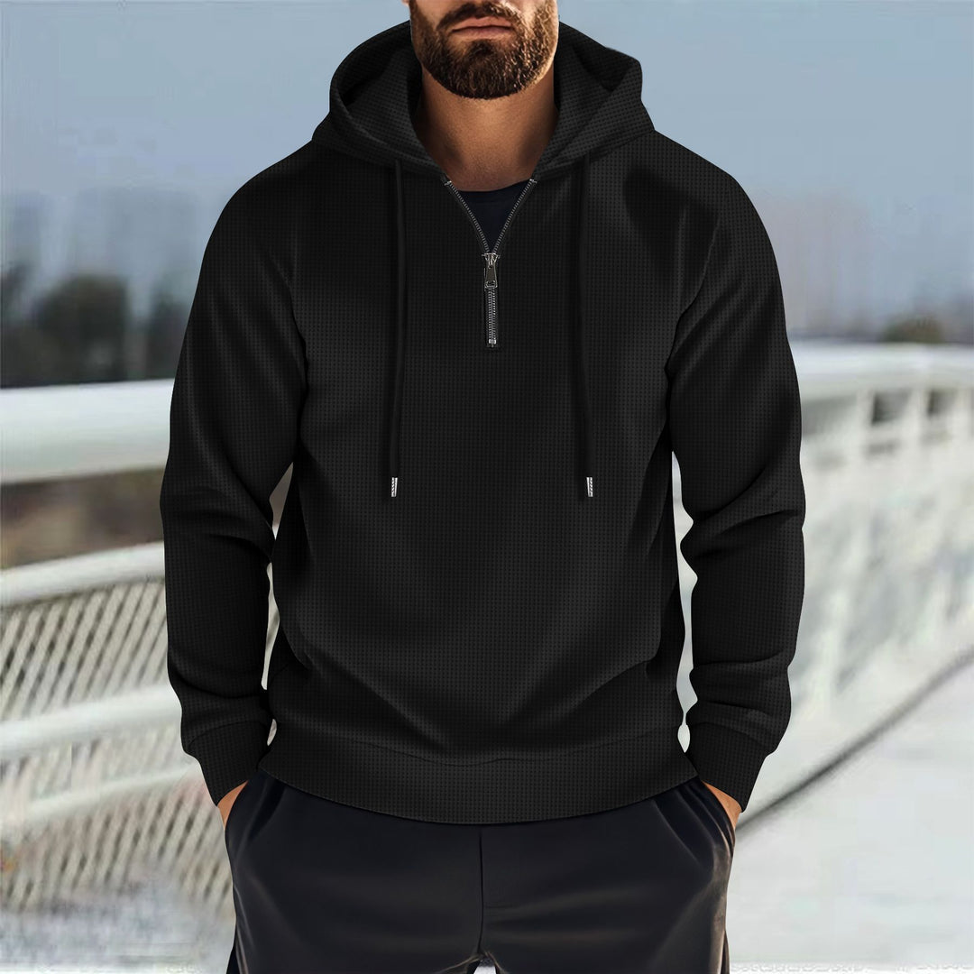 Herren Sportlicher Kapuzenpullover mit kurzem Reißverschluss und atmungsaktiven Einsätzen EB