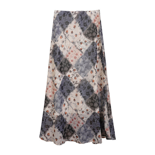 Damen  fließender Maxirock mit A-Linie und feinem Vintage-Print EB