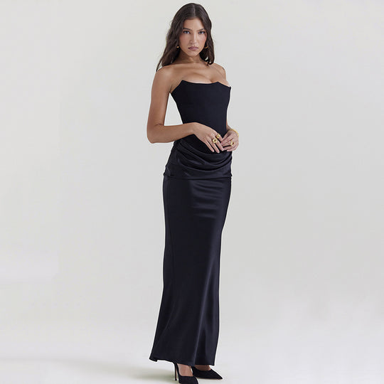Damen Langärmliges Abendkleid mit strukturiertem Oberteil und elegantem Rüschenbund EB