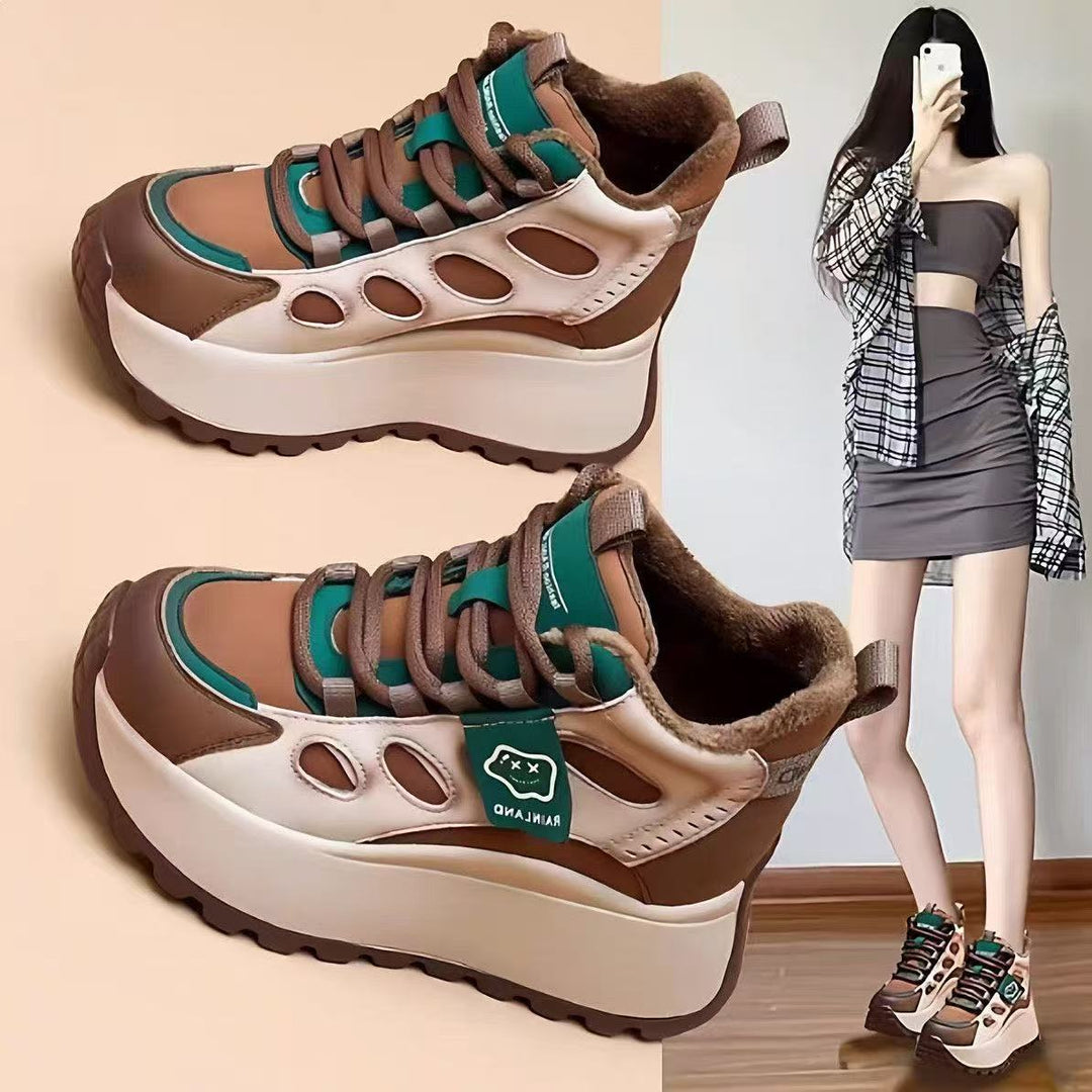 Damen Sportliche Plateau-Sneaker mit atmungsaktiver Mesh-Oberfläche und rutschfester Sohle EB