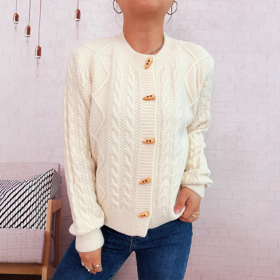 Damen Strickjacke mit dekorativen Knöpfen und strukturierter Webart EB