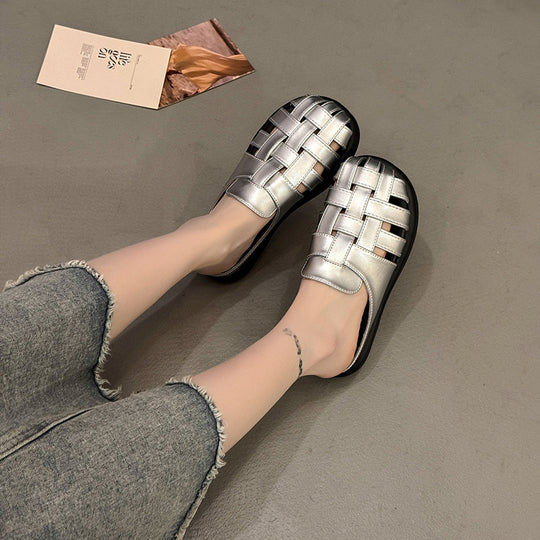 Damen modische offene Pantoletten mit geflochtenem Design EB