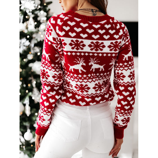 Damen Strickpullover mit weihnachtlichem Muster und Rundhalsausschnitt EB
