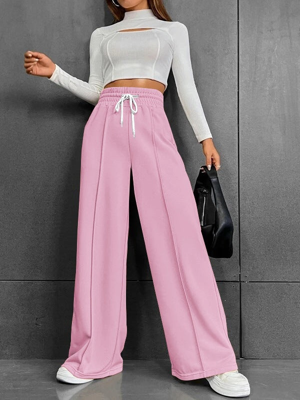 Damen nan weite High-Waist Palazzo-Jogginghose mit Kordelzug und Bügelfalte EB