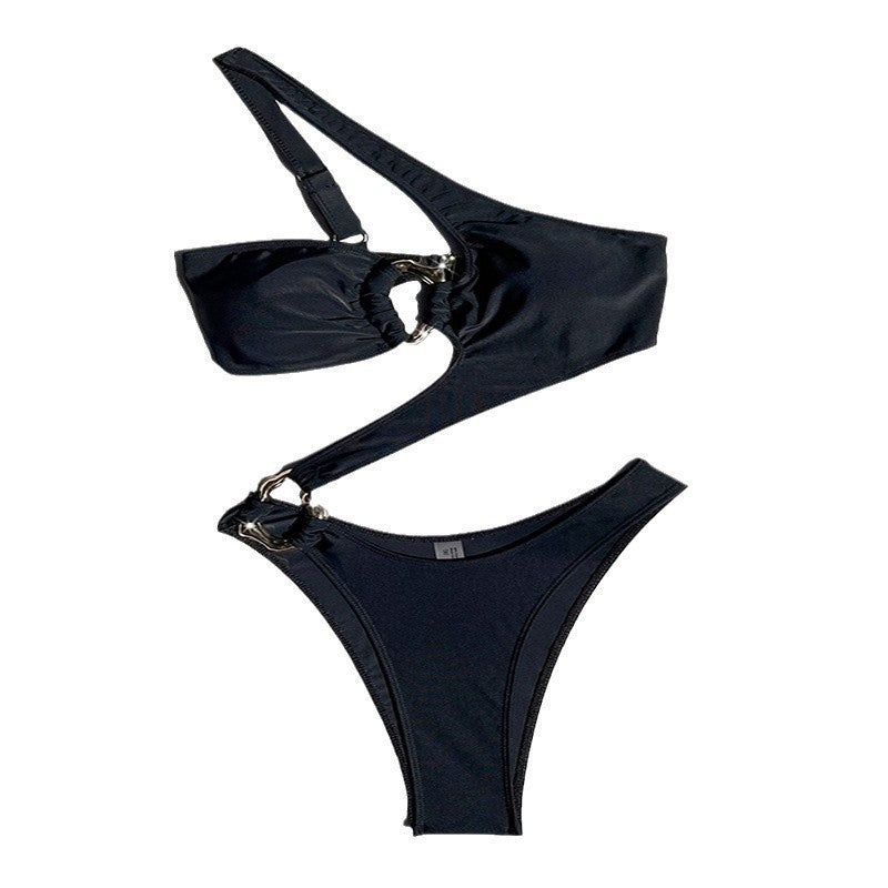 Damen asymmetrisches Bikini-Set mit raffinierten Schnallen EB