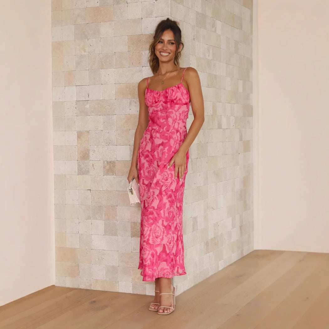 Damen Maxikleid mit floralem Wasserfarben-Design und verstellbaren Trägern EB