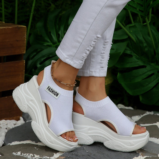Damen Plattform-Sandalen mit atmungsaktivem Strickmaterial EB