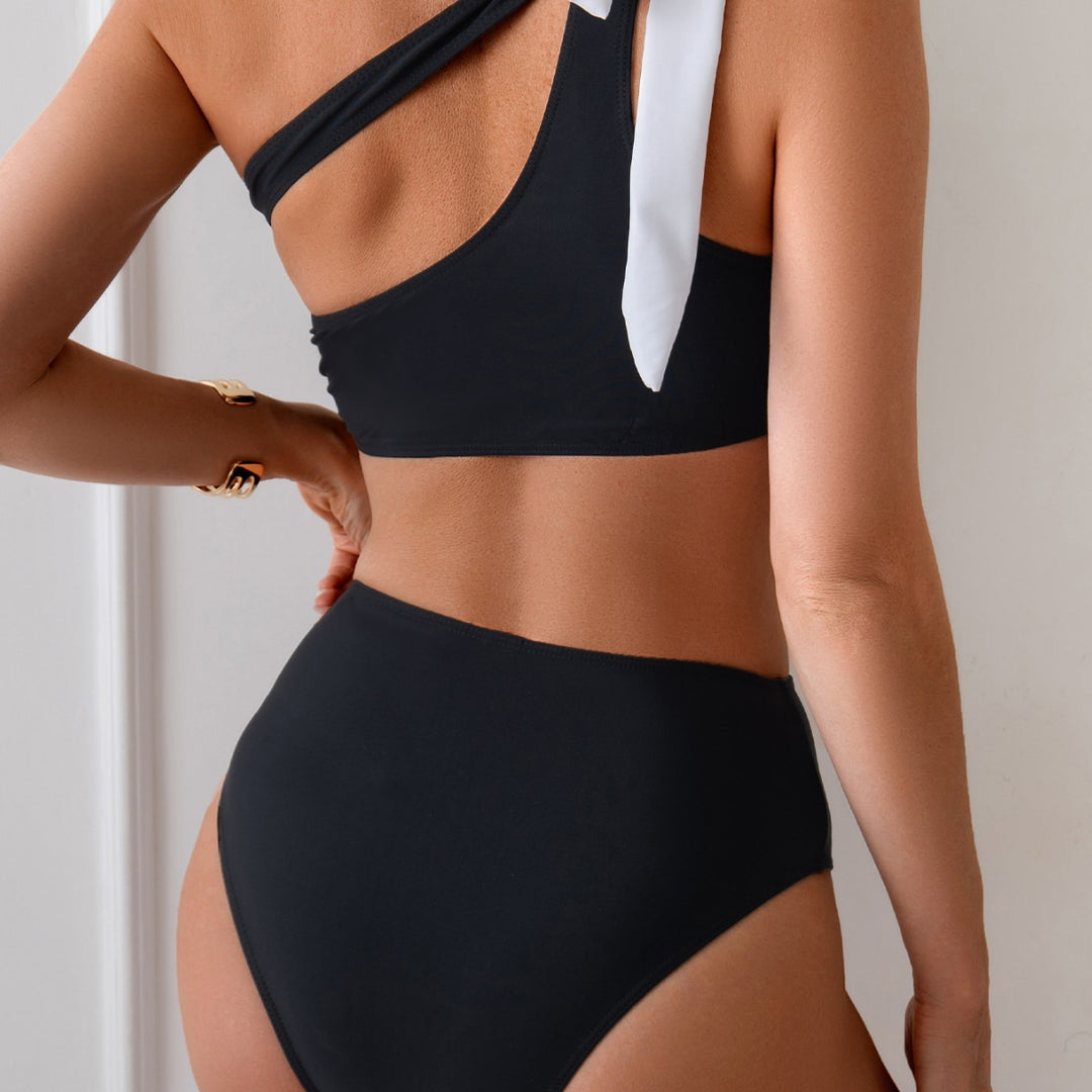 Damen Bikini-Set mit asymmetrischem Oberteil und hohem Taillenbund EB