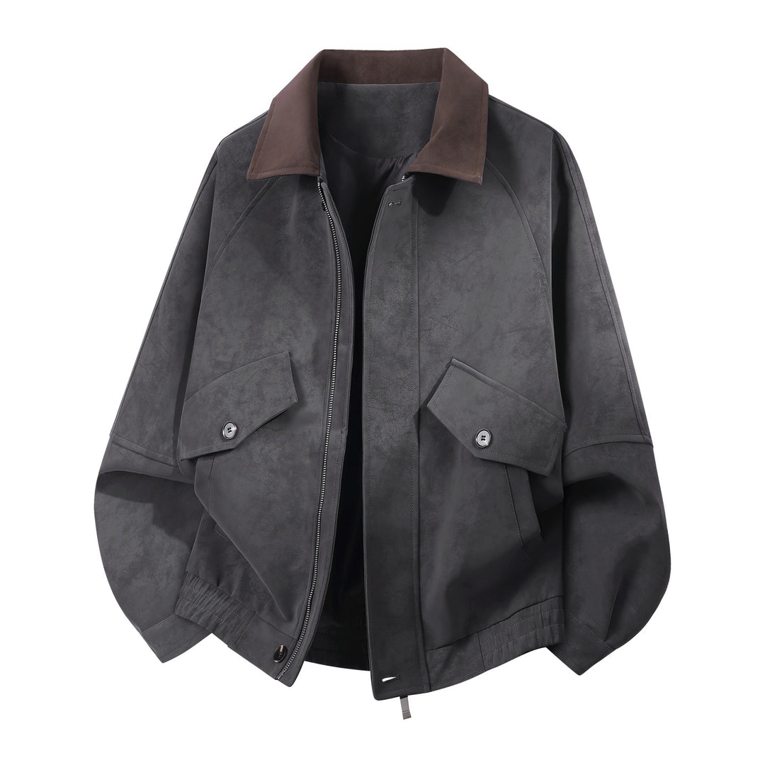 Herren oversized Velours-Blouson mit kontrastkragen und aufgesetzten Klappentaschen EB