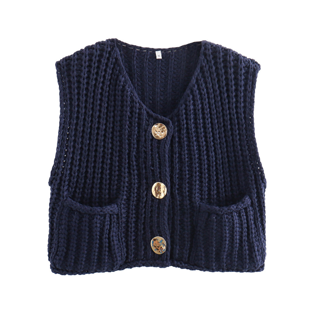 Damen Strickweste mit Taschen und Knopfdetail EB