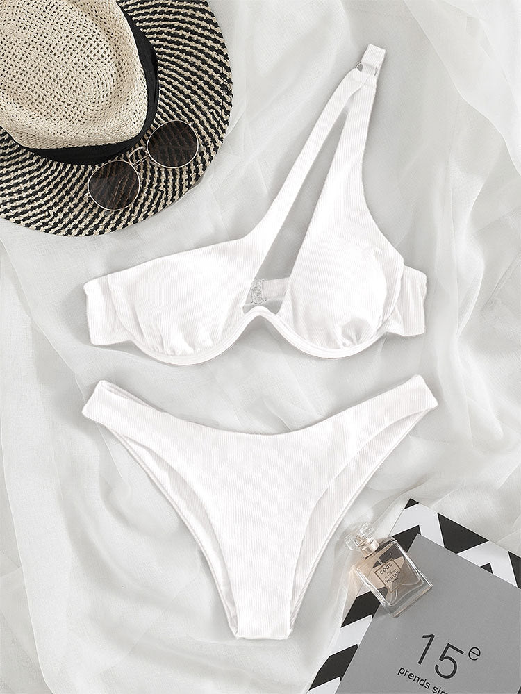 Damen Triangel-Bikini mit asymmetrischem Schnitt und strukturiertem Design EB