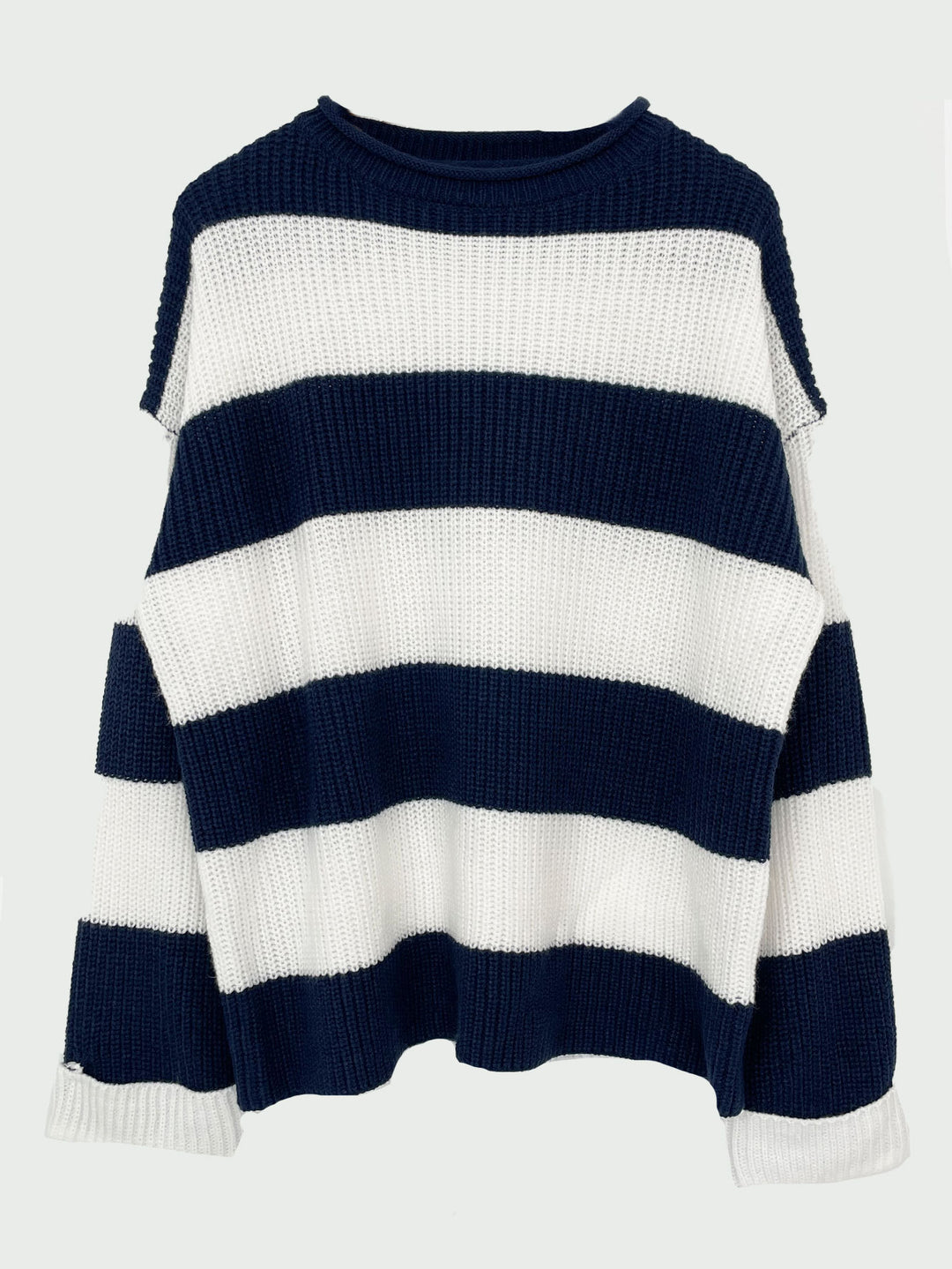 Damen lässiger Strickpullover mit breiten Streifen und lockerer Passform EB