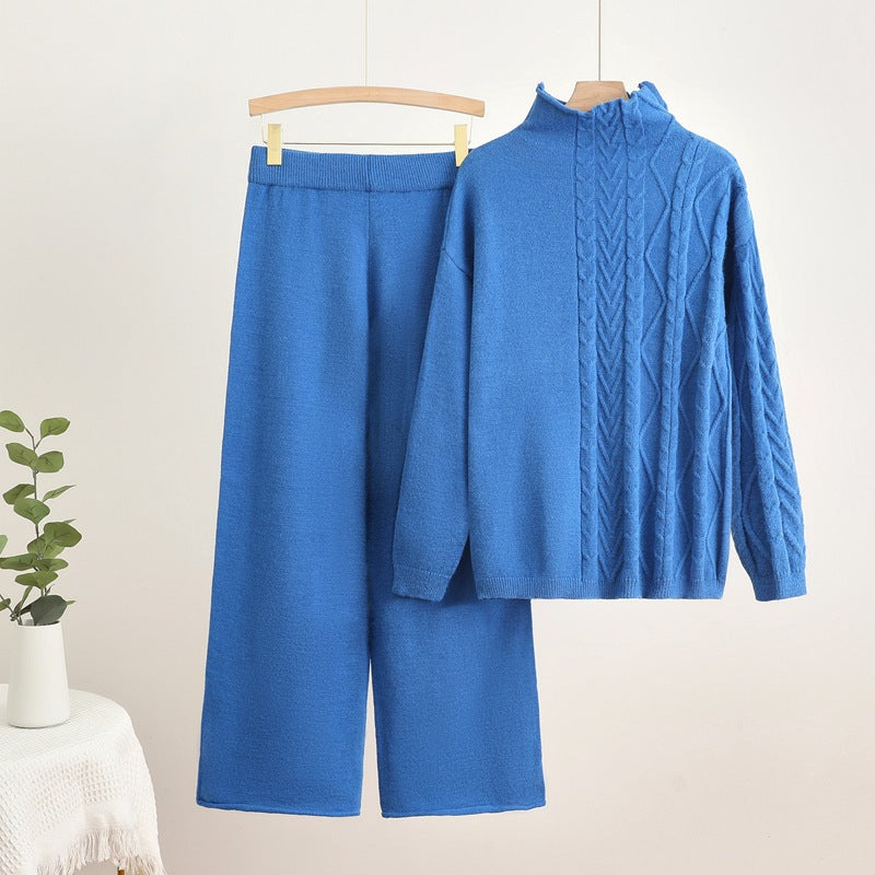 Damen gemütliches Strick-Loungewear-Set mit hochgeschlossenem Kragen EB