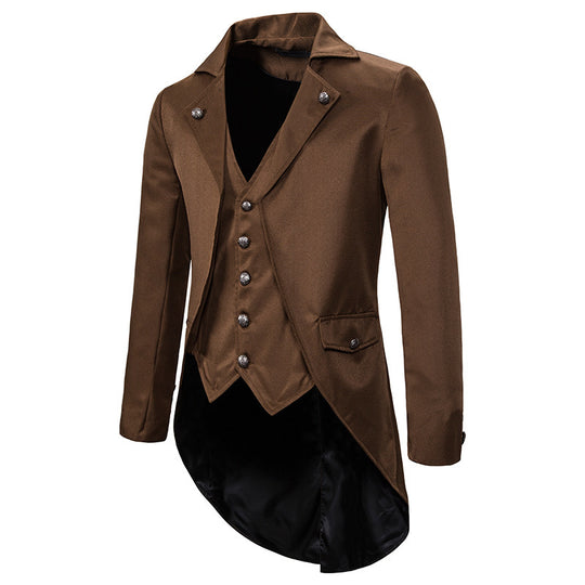 Herren eleganter Steampunk-Sakko mit asymmetrischem Schnitt und edlen Details EB