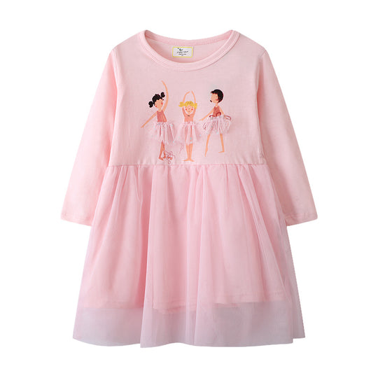 Mädchen Ballettkleid mit Tüllrock und lebhaften Tänzerinnen-Applikationen EB