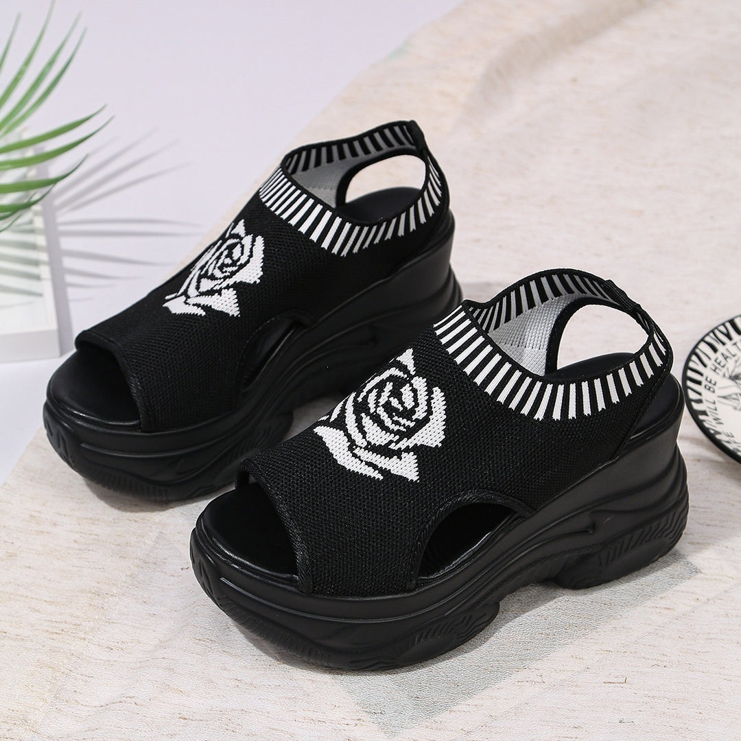 Damen Plateausandalen mit attraktiver Blumenapplikation EB