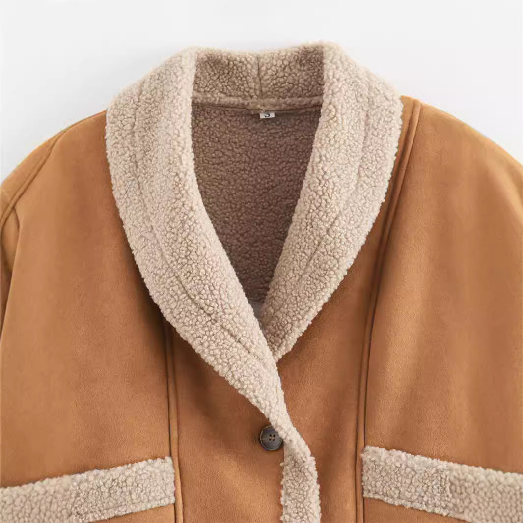 Damen Teddyfell Jacke mit elegantem Schalkragen EB