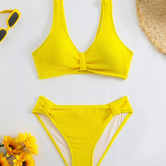 Damen strukturierter Bikini mit versetztem Band EB