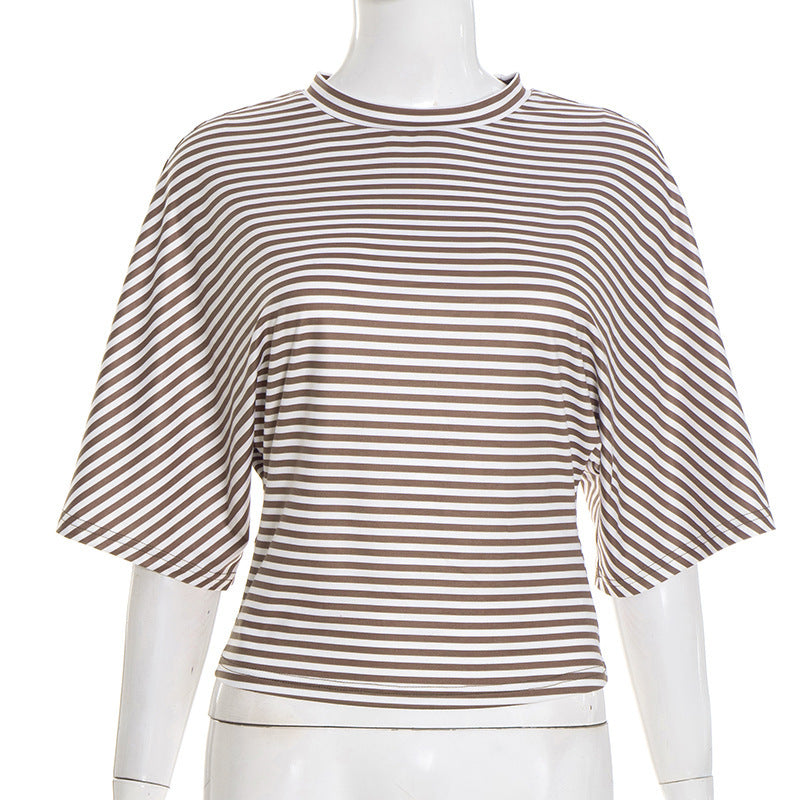 Damen modernes Kurzarm-Top mit lässigem Streifenmuster und elegantem Schnitt EB