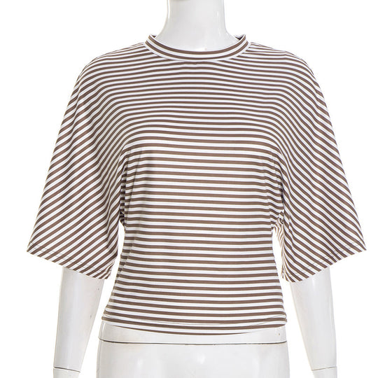 Damen modernes Kurzarm-Top mit lässigem Streifenmuster und elegantem Schnitt EB