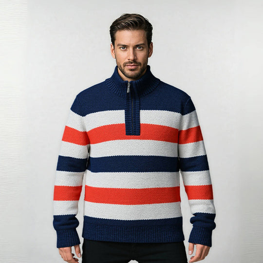 Herren Strickpullover mit hohem Kragen und innovativem Reißverschluss EB