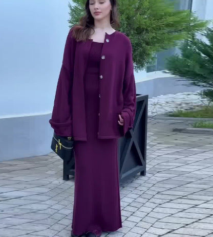 Damen Strickanzug mit elegantem Blazer und ärmellosem Maxikleid EB
