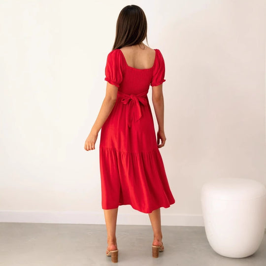 Damen Midi-Kleid mit verspielten Cut-Outs und Bindedetails EB