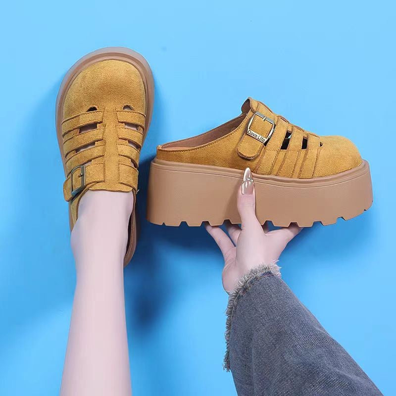 Damen Plateau Clogs mit offenen Riemen und modischer Schnalle EB