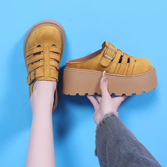 Damen Plateau Clogs mit offenen Riemen und modischer Schnalle EB