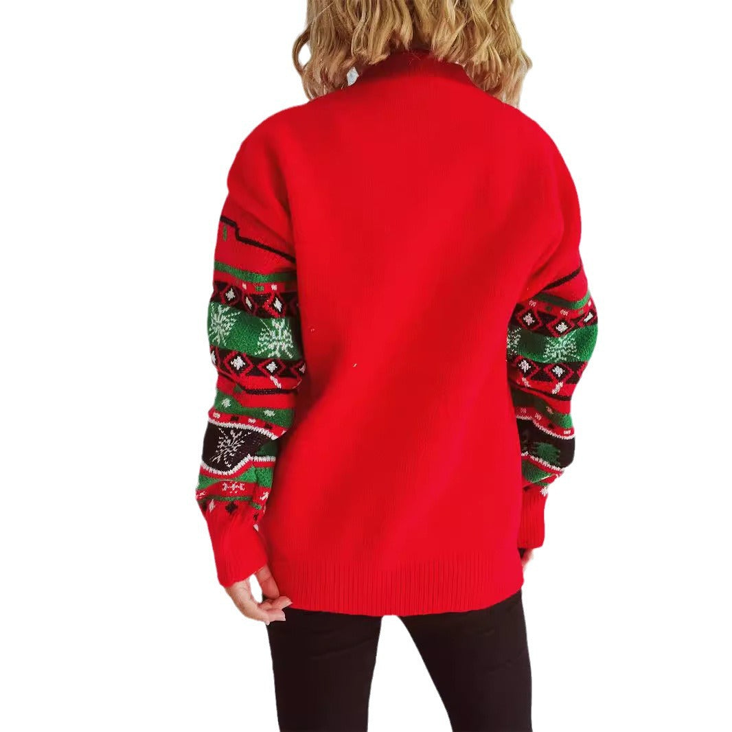 Damen festlicher Pullover mit weihnachtlichem Rentierdesign und lebhaften Farben EB