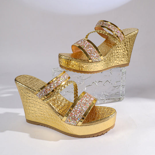 Damen Wedge-Sandalen mit funkelnden Akzenten und elegantem Krokodil-Design EB
