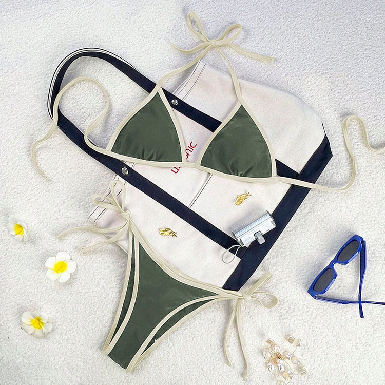 Damen Triangel-Bikini mit verspieltem Schnürdesign EB