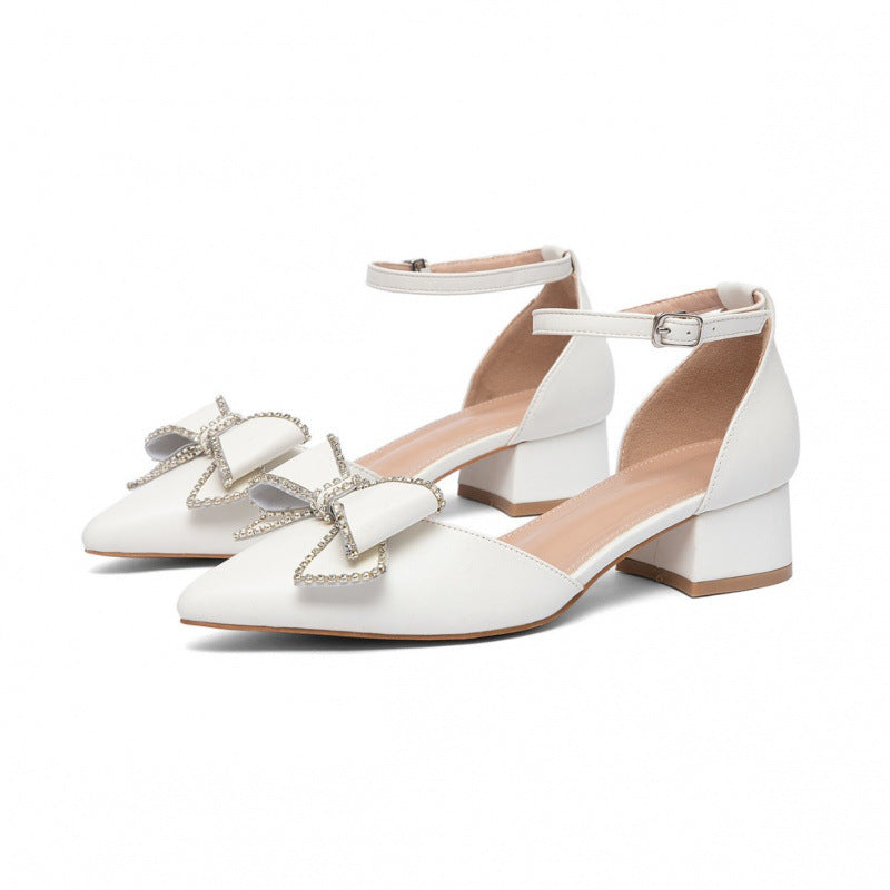 Damen elegante Slingback-Pumps mit strassverzierten Schleifen EB