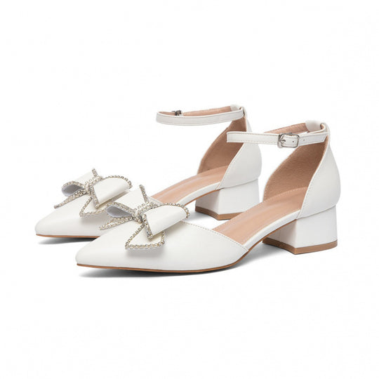 Damen elegante Slingback-Pumps mit strassverzierten Schleifen EB